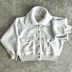 We the Free Light Grey Sherpa Bomber Jacket, Size Large